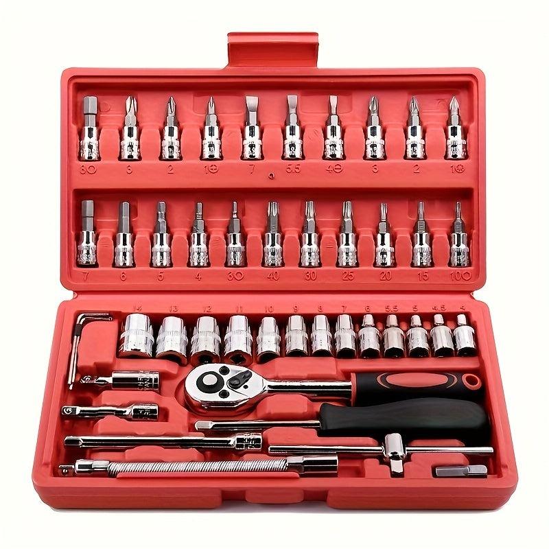 46pc Car Repair Tool Set Ratchet Torque Wrench Screwdriver Socket Combo Kit
