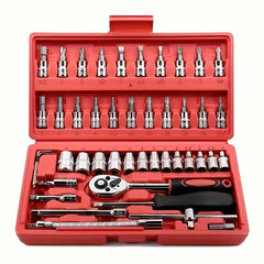 46pc Car Repair Tool Set Ratchet Torque Wrench Screwdriver Socket Combo Kit