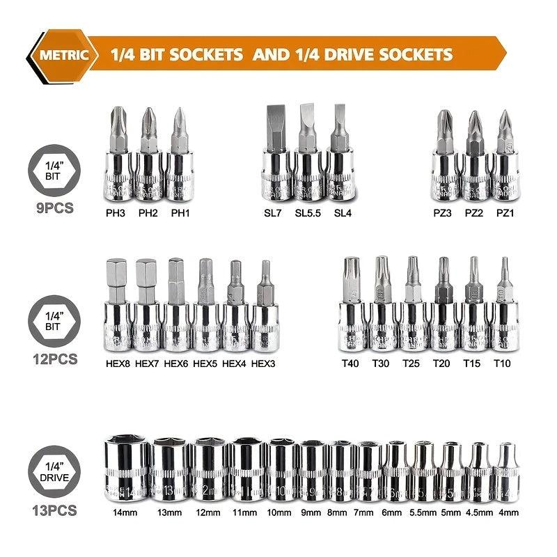 46pc Car Repair Tool Set Ratchet Torque Wrench Screwdriver Socket Combo Kit