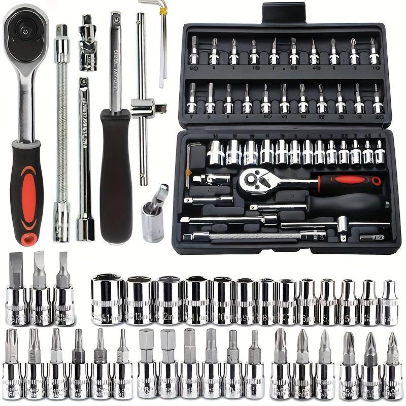 46pc Car Repair Tool Set Ratchet Torque Wrench Screwdriver Socket Combo Kit