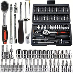 46pc Car Repair Tool Set Ratchet Torque Wrench Screwdriver Socket Combo Kit