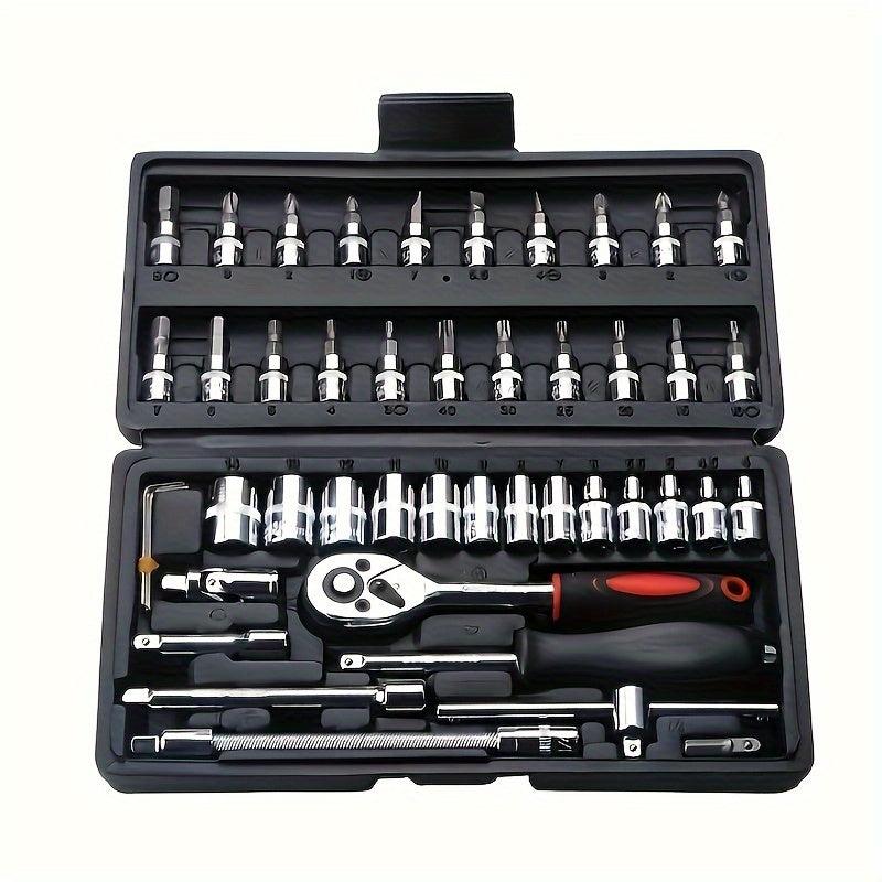 46pc Car Repair Tool Set Ratchet Torque Wrench Screwdriver Socket Combo Kit