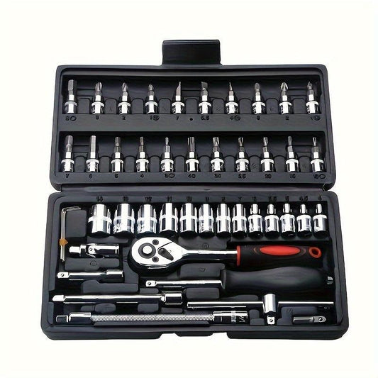 46pc Car Repair Tool Set Ratchet Torque Wrench Screwdriver Socket Combo Kit