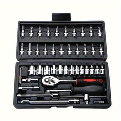 46pc Car Repair Tool Set Ratchet Torque Wrench Screwdriver Socket Combo Kit