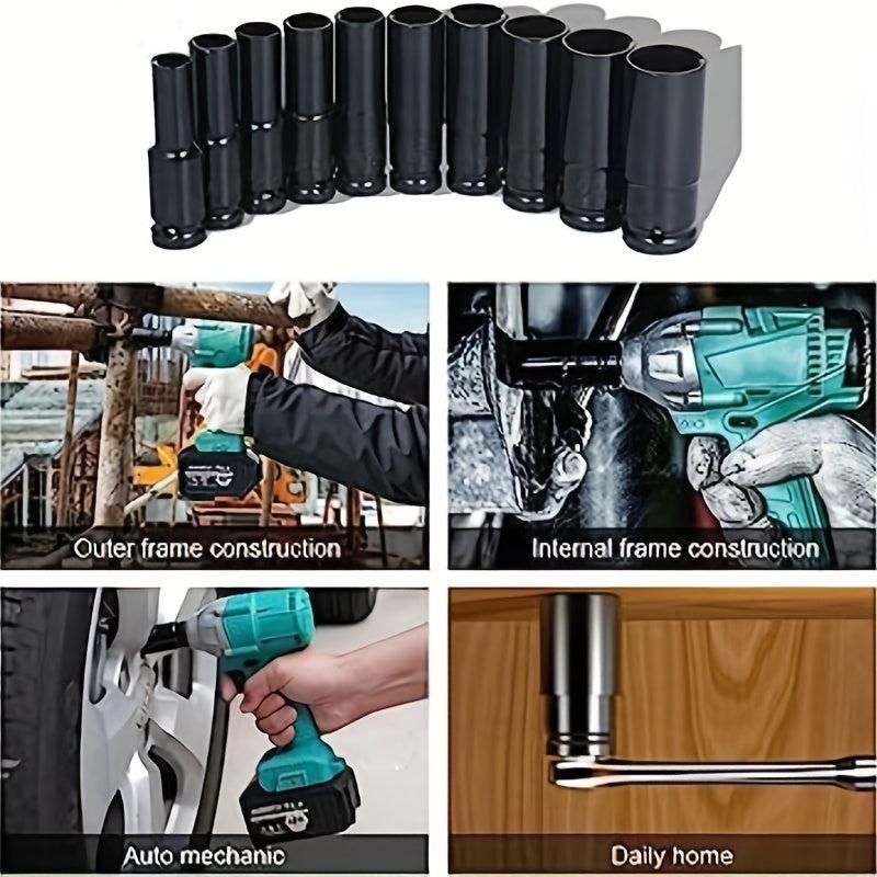 10pcs 2 54 5 08cm Impact Socket Set Carbon Steel Auto Repairing Tool