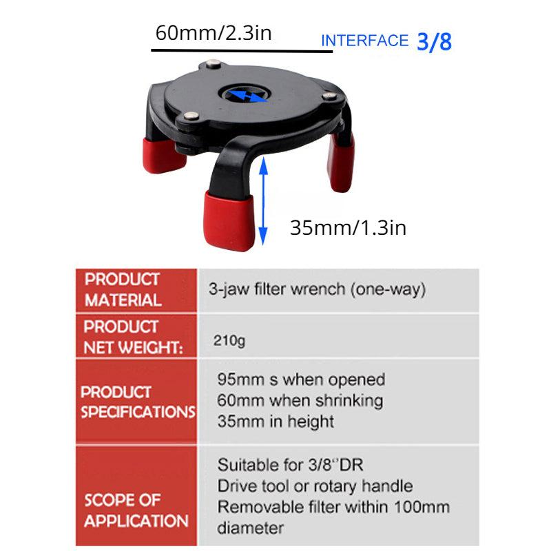 Adjustable Filter Wrench Tool 60-100mm Car Repair 3 Way Filter Removal