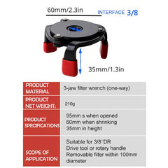 Adjustable Filter Wrench Tool 60-100mm Car Repair 3 Way Filter Removal