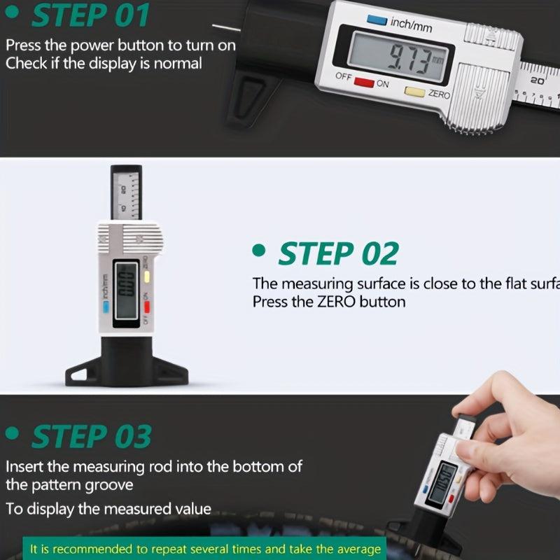 Digital Tire Tread Depth Gauge Tire Car Truck Bike Motor Check Tester