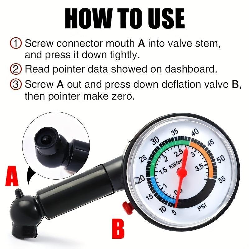 Mini Dial Pressure Gauge for Cars, Motorcycles & Bicycles