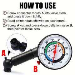 Mini Dial Pressure Gauge for Cars, Motorcycles & Bicycles
