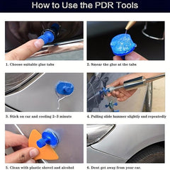 Car Dent Puller Kit T Bar Tool w/ Pulling Tabs for Auto Body Hail Damage Repair