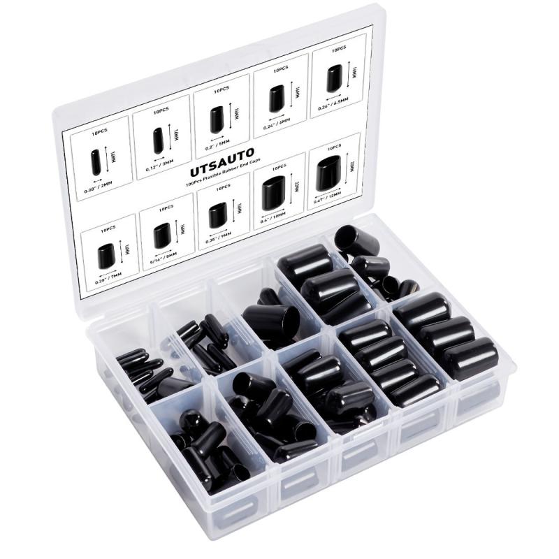 100 Flexible Rubber End Caps Kit for Tube Screw Bolt Protection