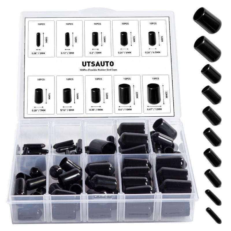 100 Flexible Rubber End Caps Kit for Tube Screw Bolt Protection