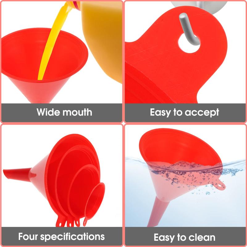 4pcs Plastic Funnel Set for Gas Lubricants & Fluids