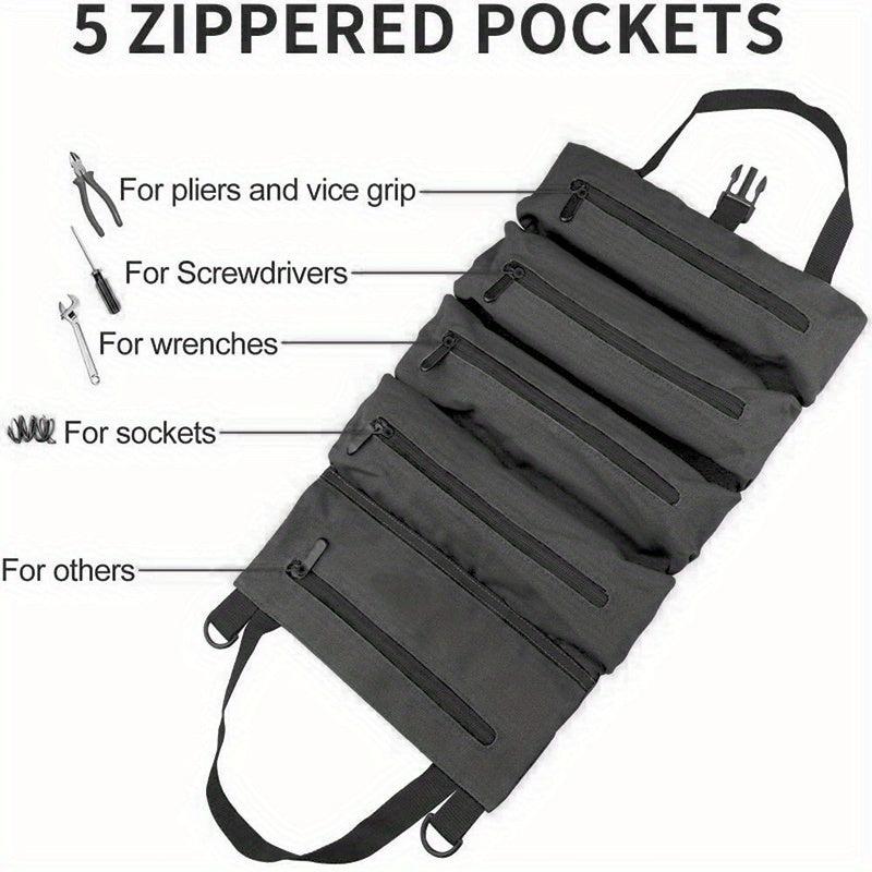 1PC Tool Roll Up Bag Wrench Roll Pouch Zipper Carrier Tote