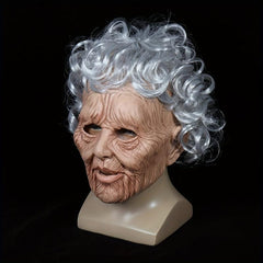 Men's Old Woman Mask Soft Latex Cosplay Halloween Motorcycle Helmet