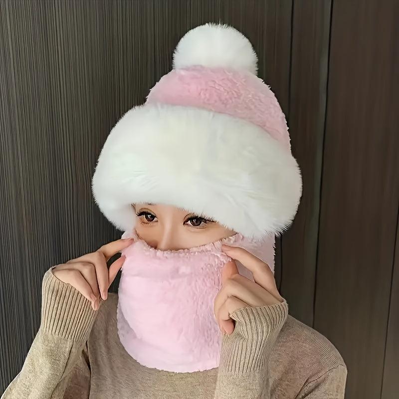 Women's Winter Velvet Thickened Hat Mask Neck Scarf Windproof Pullover
