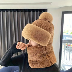 Women's Winter Velvet Thickened Hat Mask Neck Scarf Windproof Pullover