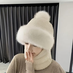 Women's Winter Velvet Thickened Hat Mask Neck Scarf Windproof Pullover