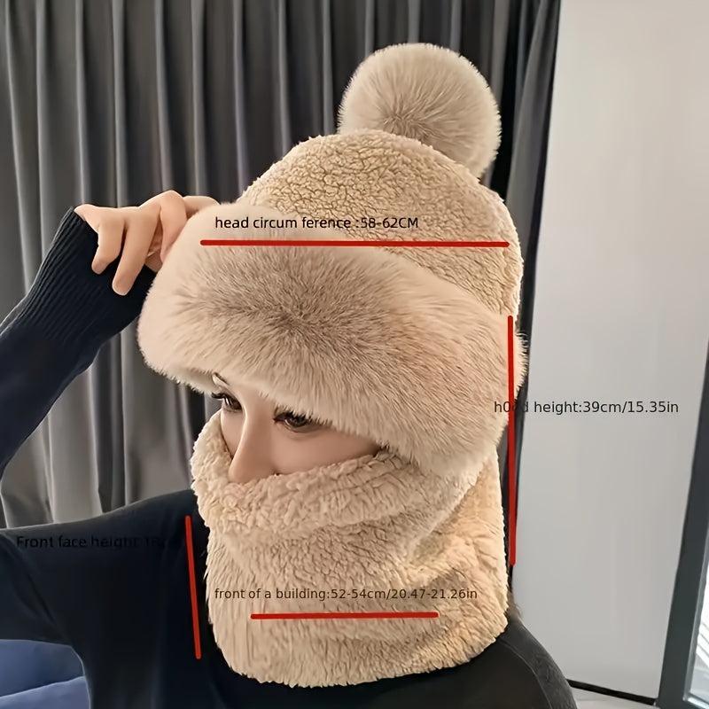 Women's Winter Velvet Thickened Hat Mask Neck Scarf Windproof Pullover