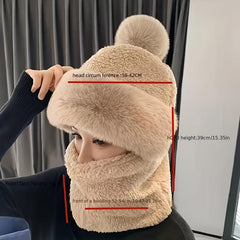 Women's Winter Velvet Thickened Hat Mask Neck Scarf Windproof Pullover