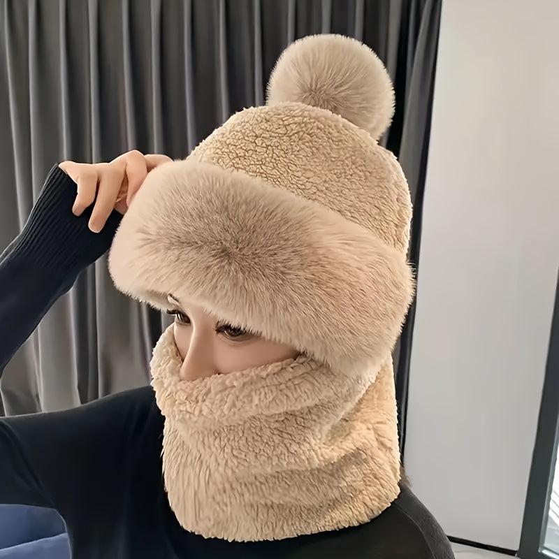 Women's Winter Velvet Thickened Hat Mask Neck Scarf Windproof Pullover