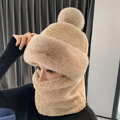 Women's Winter Velvet Thickened Hat Mask Neck Scarf Windproof Pullover