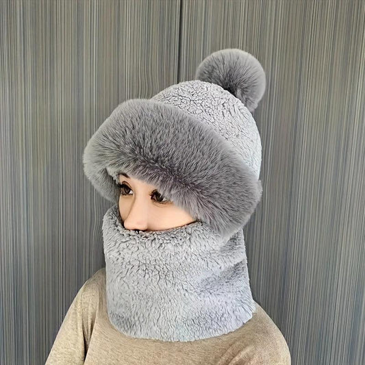 Women's Winter Velvet Thickened Hat Mask Neck Scarf Windproof Pullover