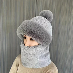 Women's Winter Velvet Thickened Hat Mask Neck Scarf Windproof Pullover