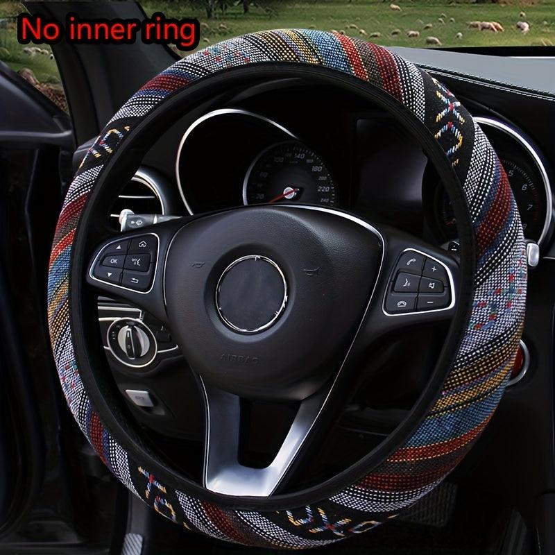 Bohemian Breathable Linen Car Steering Wheel Cover No Inner Ring
