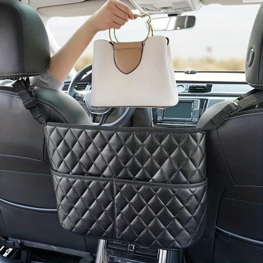 Car Organizer Mesh Bag Between Seats with Back Pocket