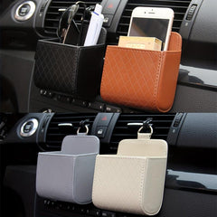 Car Vent Storage Bag Leather Organizer Air Vent Phone Holder