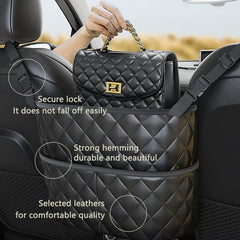 Leather Car Seat Back Organizer with 3 Pockets