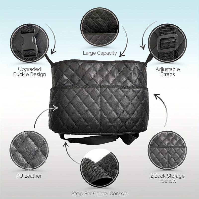 Leather Car Seat Back Organizer with 3 Pockets