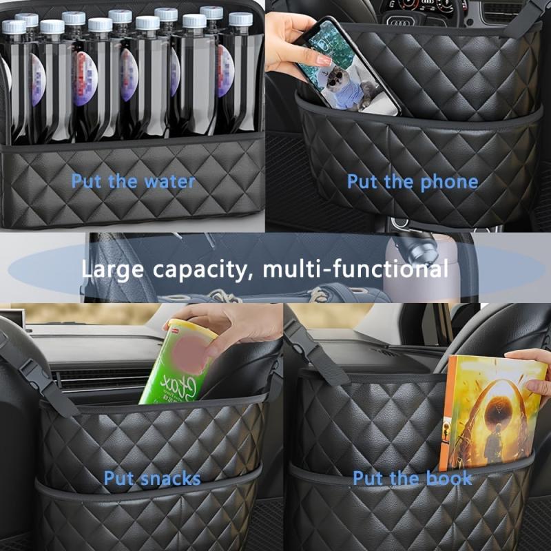 Leather Car Seat Back Organizer with 3 Pockets
