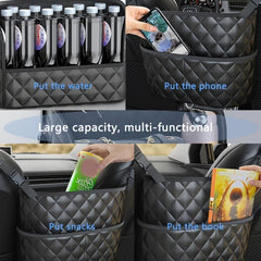 Leather Car Seat Back Organizer with 3 Pockets