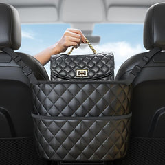Leather Car Seat Back Organizer with 3 Pockets