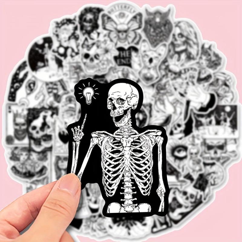 50pcs Gothic Skull Halloween Stickers Waterproof Sticker