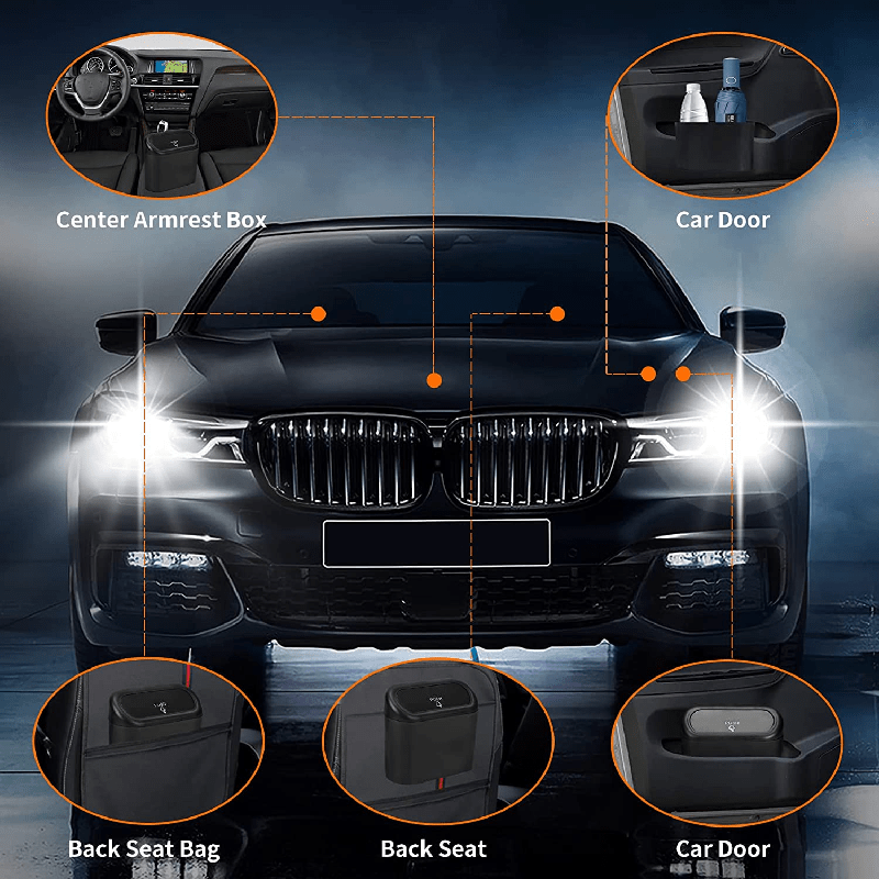 Leak Proof Mini Car Trash Can with Lid & 2 Packs of 70 Garbage Bags
