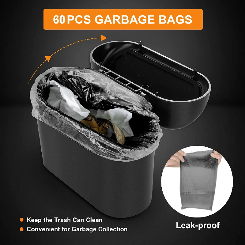 Leak Proof Mini Car Trash Can with Lid & 2 Packs of 70 Garbage Bags