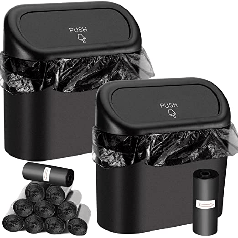 Leak Proof Mini Car Trash Can with Lid & 2 Packs of 70 Garbage Bags