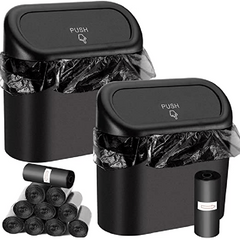 Leak Proof Mini Car Trash Can with Lid & 2 Packs of 70 Garbage Bags