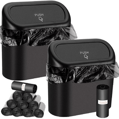 Leak Proof Mini Car Trash Can with Lid & 2 Packs of 70 Garbage Bags