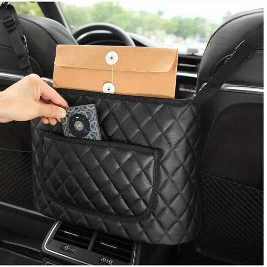1pc Car Storage Bag Between Front Seats Faux Leather Removable Durable