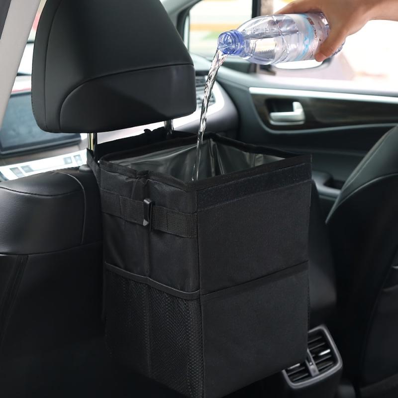 Car Trash Can With Lid Oxford Cloth Washable Foldable Hanging Waterproof