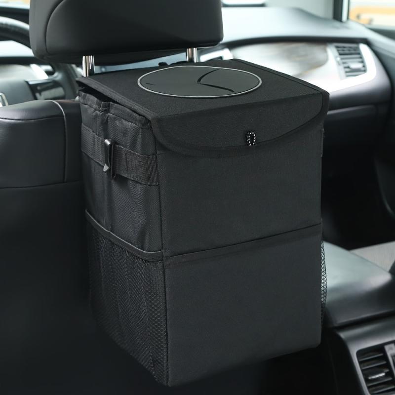 Car Trash Can With Lid Oxford Cloth Washable Foldable Hanging Waterproof