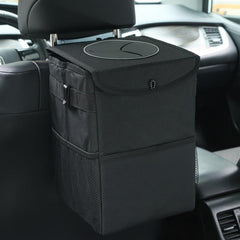 Car Trash Can With Lid Oxford Cloth Washable Foldable Hanging Waterproof