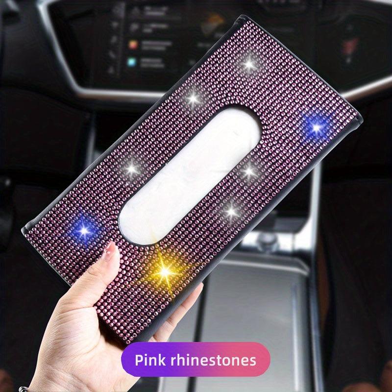 Car Rhinestone Tissue Box Holder Sun Visor Multicolor Paper Box