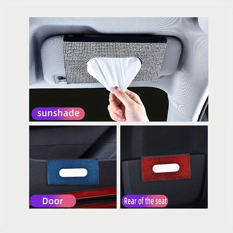 Car Rhinestone Tissue Box Holder Sun Visor Multicolor Paper Box