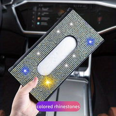 Car Rhinestone Tissue Box Holder Sun Visor Multicolor Paper Box